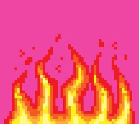 Pixel fire. Art 8 bit fire objects. Game icons set. Comic boom flame effects Stock Illustration