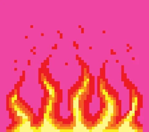 Pixel fire. Art 8 bit fire objects. Game icons set. Comic boom flame effects Stock Illustration