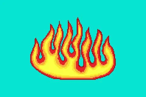 Pixel fire. Art 8 bit fire objects. Game icons set. Comic boom flame effects Stock Illustration