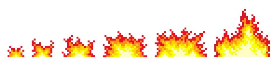 Pixel fire flame effect. Ignition stages animation, combustion sequences, 8 bit Illustrazione stock