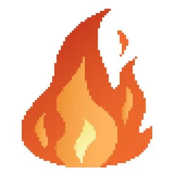 Pixel Fire flames, bright fireball, heat wildfire and red hot bonfire, red fiery Stock Illustration