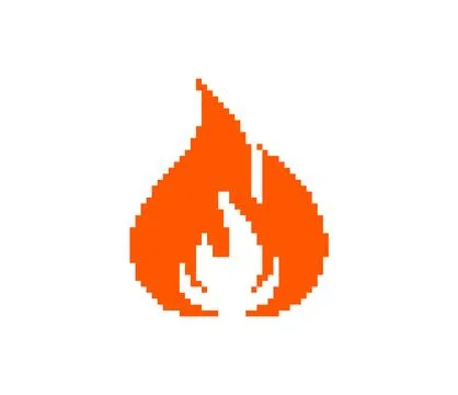 Pixel fire icon. Retro-style flame graphic orange and yellow fire gradient pixel Stock Illustration