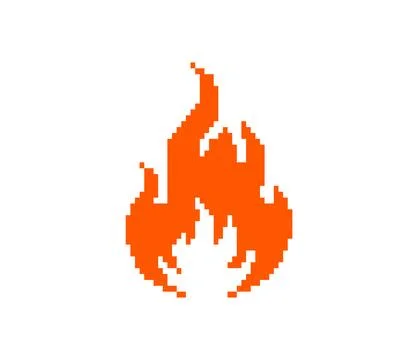 Pixel fire icon. Retro-style flame graphic orange and yellow gradient pixel art Stock Illustration