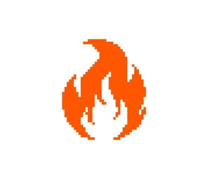Pixel fire icon. Retro-style flame graphic orange and yellow fire gradient pixel Stock Illustration