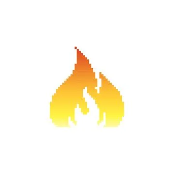 Pixel fire icon. Retro-style flame graphic orange and yellow gradient pixel art Stock Illustration