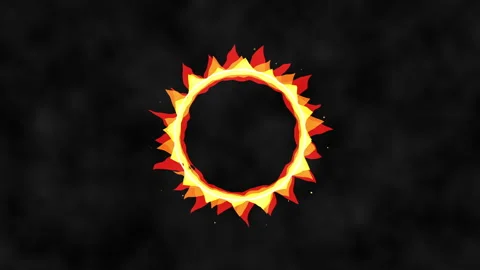 Pixel fire ring burning animation loop in dark Stock Footage 346555432
