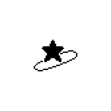 Pixel five-pointed star with oval ring in black Y2K color. イラスト素材