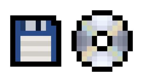 Pixel floppy and CD or DVD disc - isolated 8 bit vector Stock Illustration