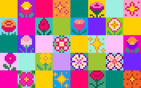 Pixel flower y2k mosaic with tile pattern Stock Illustration