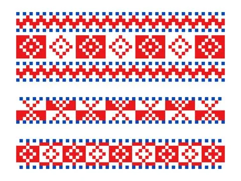 Pixel Folk Ornaments Set in Red Ukrainian Style Stockillustratie