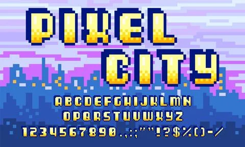 Pixel font, 8 bit arcade game typeface, pixel type Stock Illustration