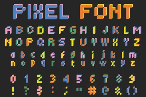 Pixel font with set of uppercase and lowercase alphabetical letters. Stock Illustration