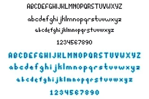 Pixel Font with Uppercase and Lowercase. Retro Pixel Art Vector. Stock Illustration