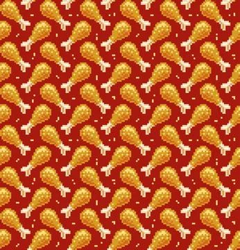 Pixel Fried Chicken Drumstick Seamless Pattern Stock Illustration