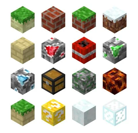 Pixel game blocks, vector eight-bit textures set Stock Illustration