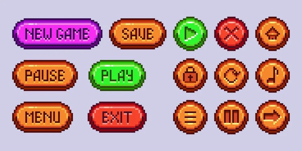 Pixel game button collection Stock Illustration