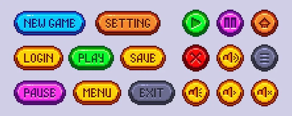 Pixel game button collection Stock Illustration