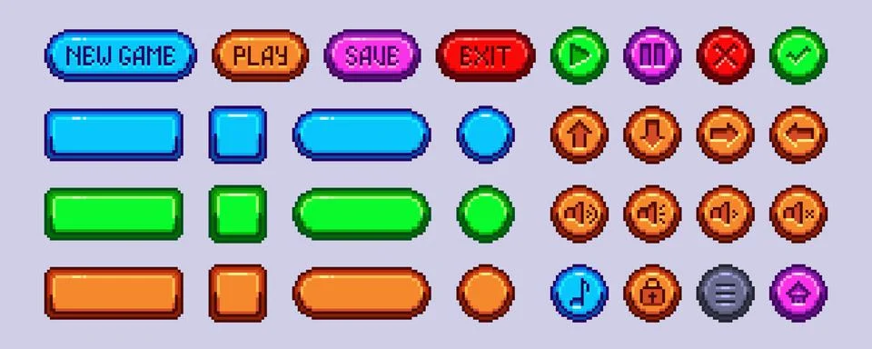 Pixel game button collection Stock Illustration
