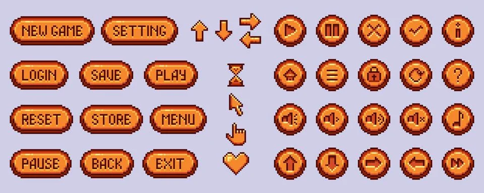 Pixel game button interface set Stock Illustration