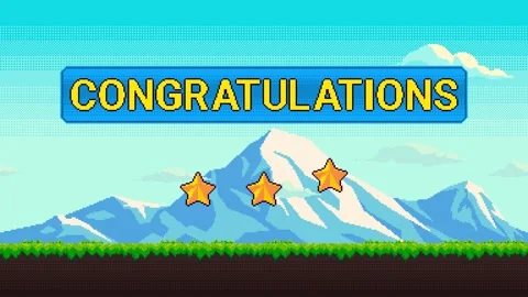 Pixel game congratulations screen with stars Stock Footage 333683977