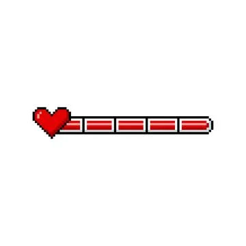 Pixel game indicator with red heart. Full life bar. Stock Illustration