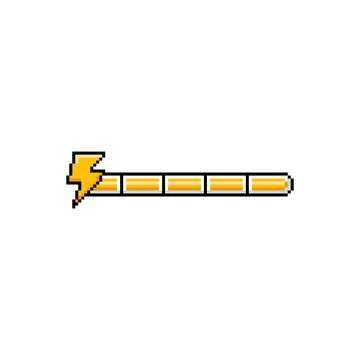Pixel game indicator yellow bar with lightning. 8 bit power, energy or strength Stock Illustration