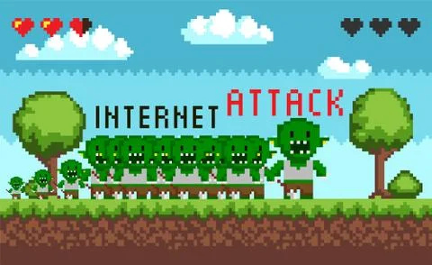 Pixel Game Interface Hacker Attack Stock Illustration