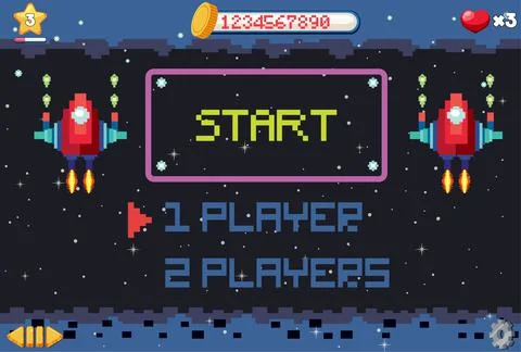 Pixel game interface with start button Stock Illustration