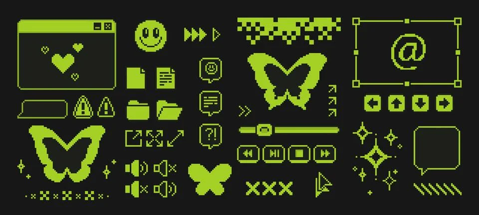 Pixel game interface with y2k aesthetic Stock Illustration