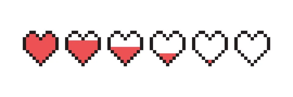 Pixel game life bar. Vector art 8 bit health heart bar. Gaming controller Stock Illustration