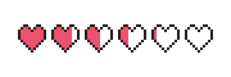 Pixel game life bar. Vector art 8 bit health heart bar. Gaming controller Stock Illustration