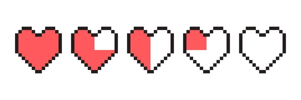 Pixel game life bar. Vector art 8 bit health heart bar. Gaming controller Stock Illustration