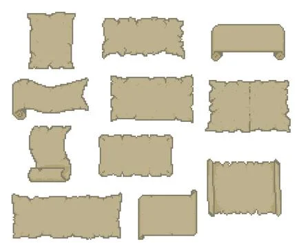 Pixel game manuscript ribbon scrolls, game assets Illustrazione stock