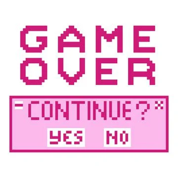 Pixel game over and continue button text image. Pink game over, Vector Illust 스톡 일러스트