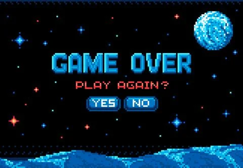 Pixel game over screen, space planet starry galaxy イラスト素材
