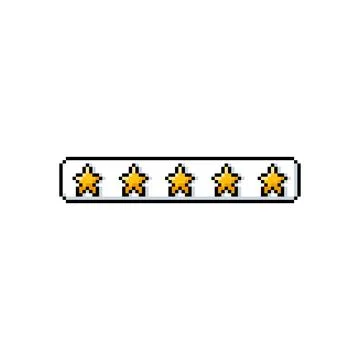 Pixel game progress bar with yellow stars. Life, achievement or trophy bar. Stock Illustration