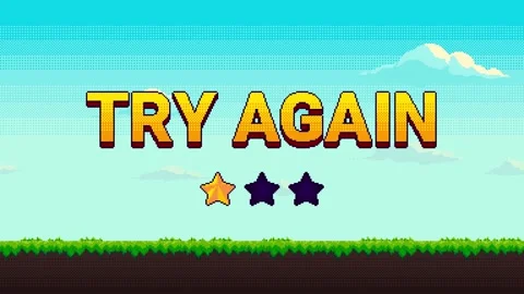 Pixel game try again one star result Stock Footage 333243127