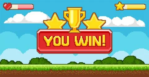 Pixel game win screen Stock Illustration