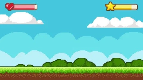 Pixel game you win. Moving banner with cup and congrlatulations. Completing Stock Footage 278767095