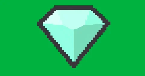 Pixel gemstone glowing on transparent background, showing turquoise facets, Stock Footage 317595765