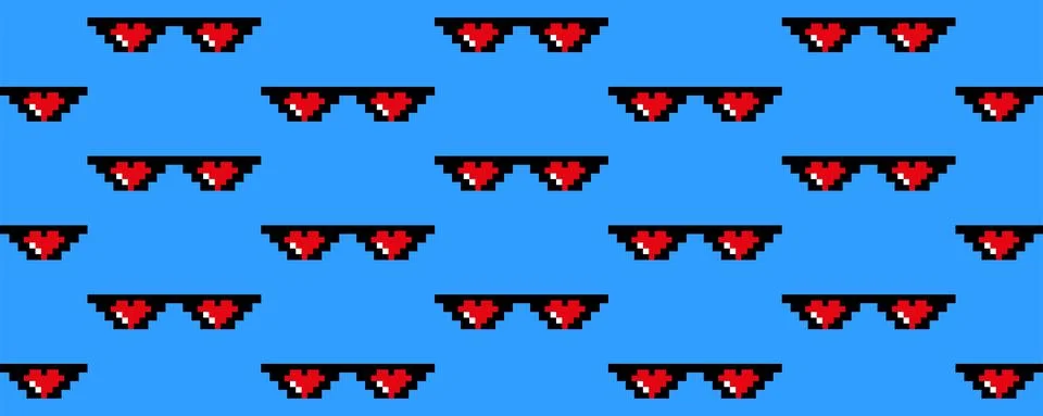 Pixel glasses with hearts seamless pattern meme Stock Illustration