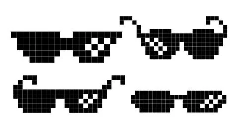 Pixel Glasses Vector. Black Game Glasses In 8-bit Style. Element For Meme Photos Stock Illustration