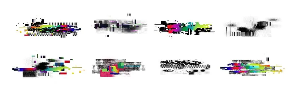 Pixel glitch abstract backgrounds set Stock Illustration