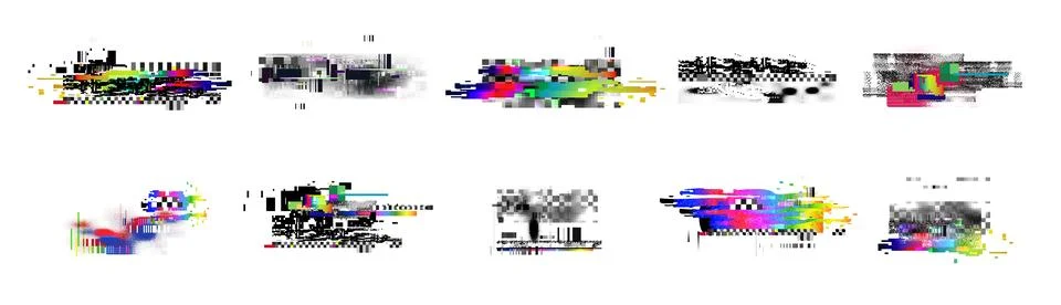 Pixel glitch abstract backgrounds set Stock Illustration