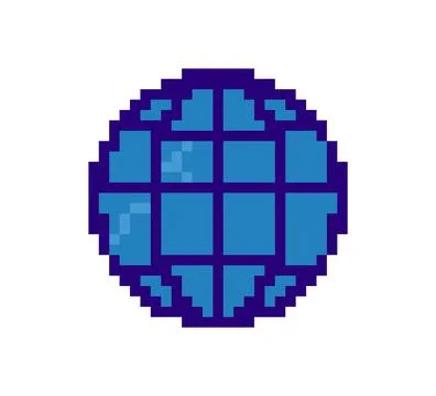 Pixel globe icon isolated on white background. 8 bit planet for y2k style d.. Stock Illustration