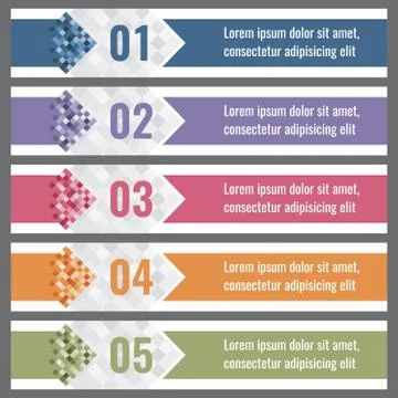 Pixel gradient banners with options. vector infographics elements 스톡 일러스트