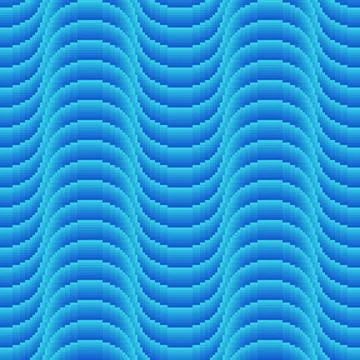 Pixel Gradient Blue Wavy Stripe Seamless Pattern イラスト素材