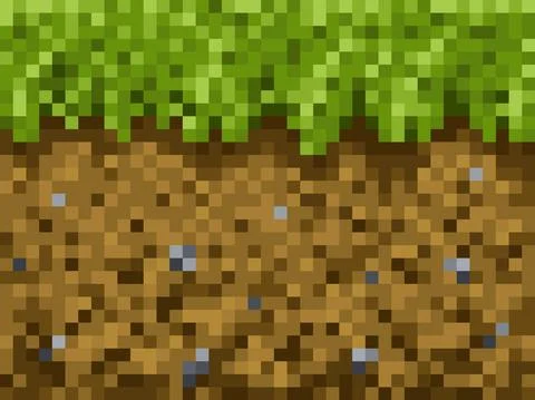 Pixel grass and ground blocks, game background イラスト素材