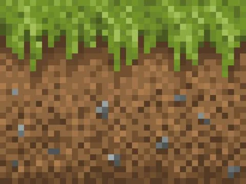 Pixel grass, ground and stone blocks pattern Stock Illustration