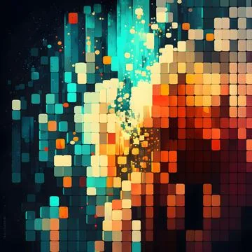 The pixel grid effect in the dark background with squares and dots Stock Illustration